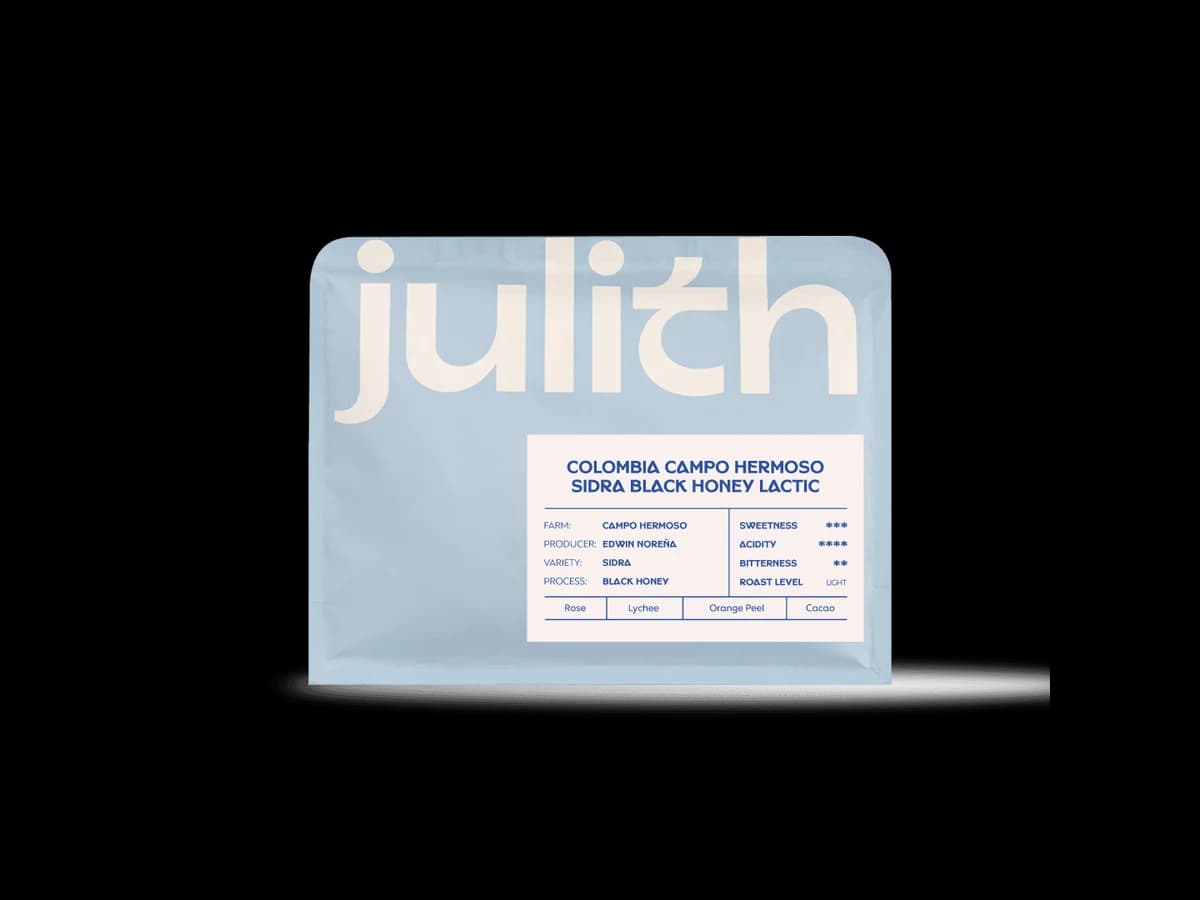 Julith Coffee & Roastery Colombia Campo Hermoso Sidra Black Honey Lactic bag illustration